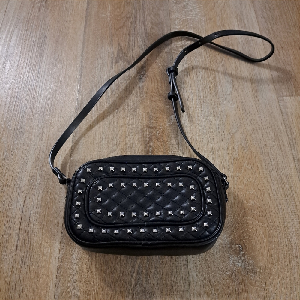 ZARA Black Lightly Quilted Purse Silver Studs